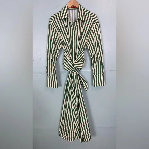 Simon Miller Loch Poplin Maxi Button Down Dress Striped Green Cut Out Large - Picture 2 of 15